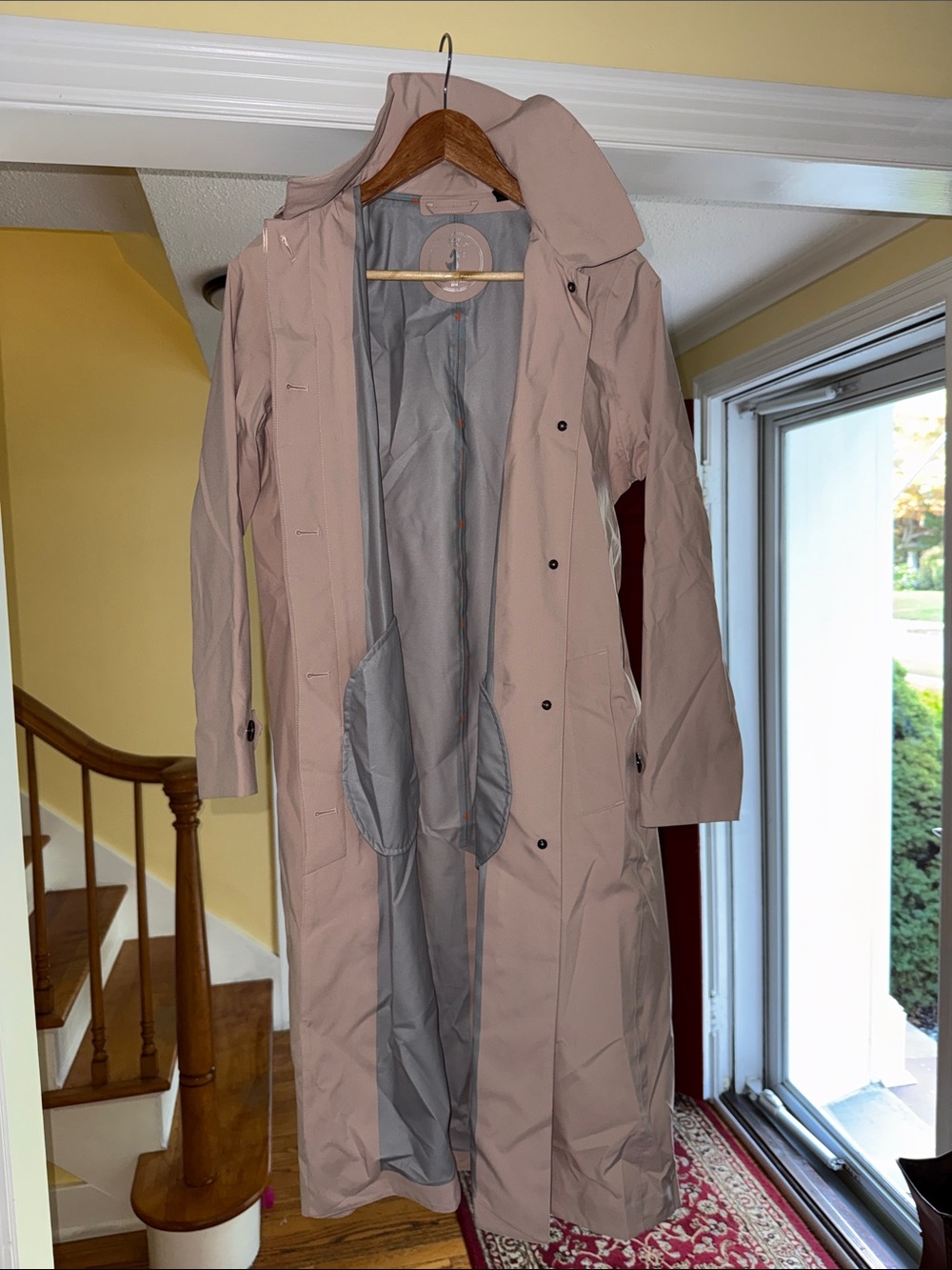 SAVE THE DUCK Blush Pink Hooded Long Trench Coat